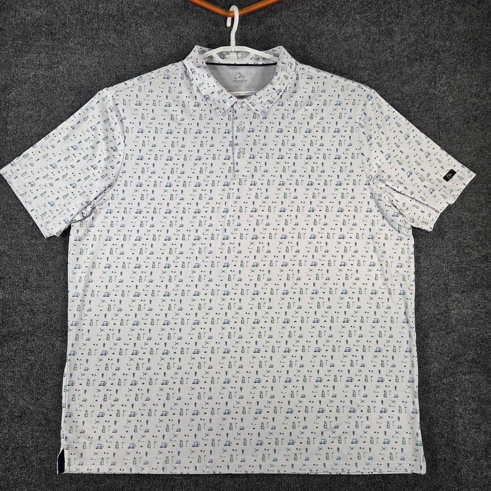 Obla Polo Shirt Mens 3XL Performance Polo White‎ Golf Graphic Button-Down
